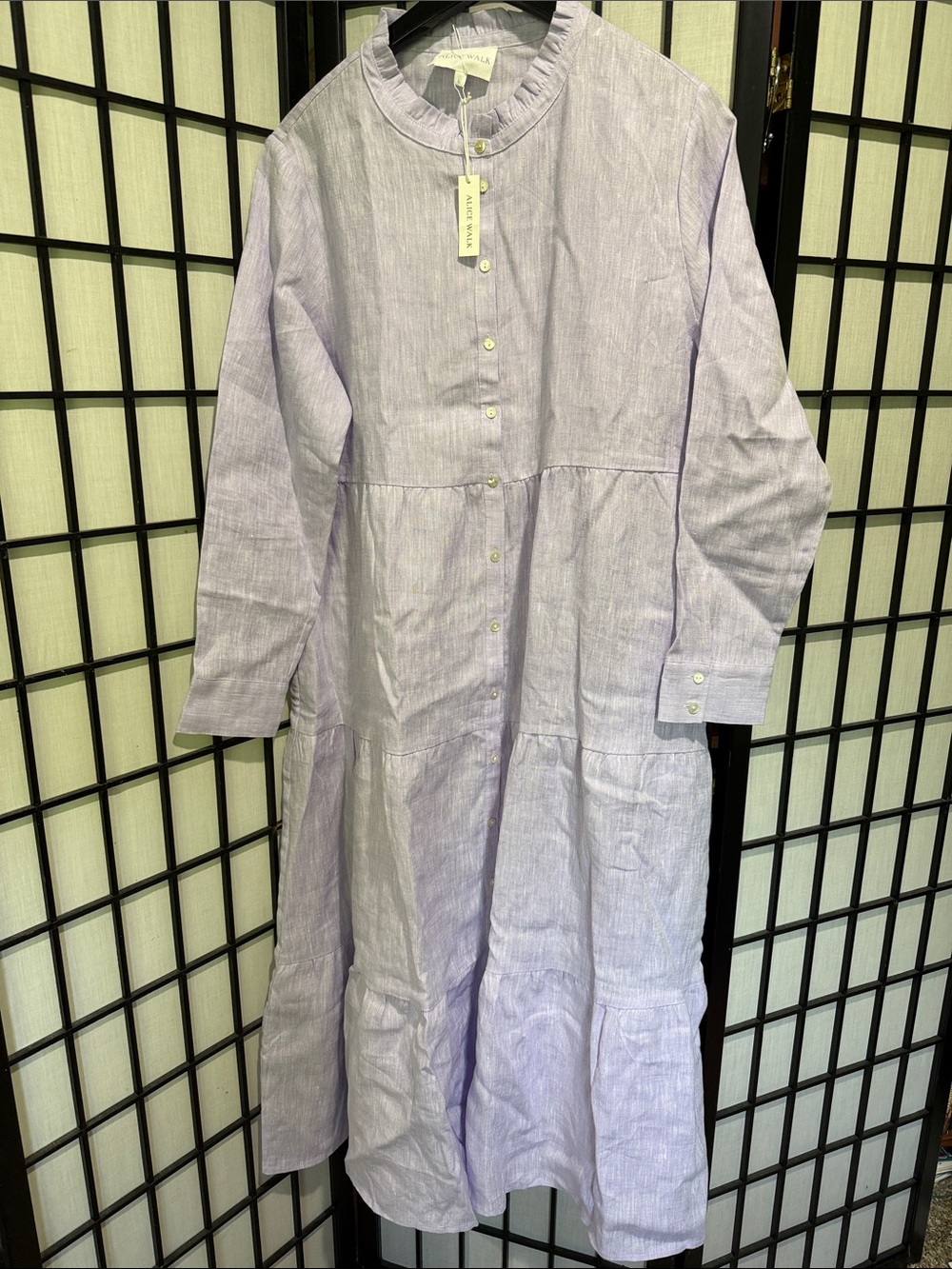 Alice Walk NEW Lavender Ruffle Collar Maxi Dress Nantucket Button-Front Organic